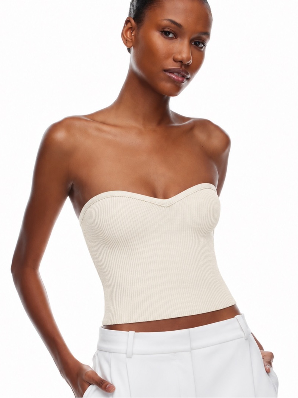 ARITZIA Strapless Ribbed Sweetheart Tube Top - Matte Pearl